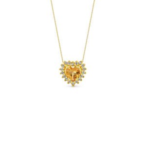 Pingente Coração Ouro Amarelo Citrino e Diamantes