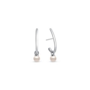 Argola Oval em Ouro Branco 18k com Pérolas