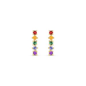 Brinco Ear Cuff Rainbow em Ouro Amarelo 18k com Turmalina Verde, Tanzanita, Granada, Citrino e Ametista Roxa