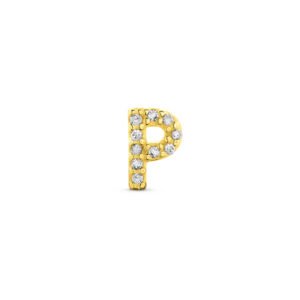 Brinco Único Letra P em Ouro Amarelo 18k com Diamantes