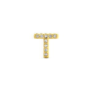 Brinco Único Letra T em Ouro Amarelo 18k com Diamantes