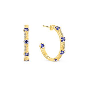 Brinco Argola Icona em Ouro Amarelo 18k com Tanzanitas e Diamantes