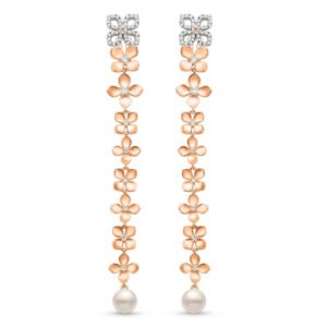 Brinco Giardino em Ouro Rosé e Ouro Branco 18k com Pérola e Diamantes