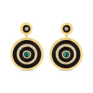 Brinco Policroma em Ouro Amarelo 18k com Malaquita e Diamantes
