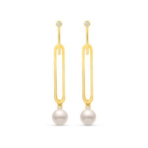 Brinco Luar em Ouro Amarelo 18k com Pérola e Safiras Incolores
