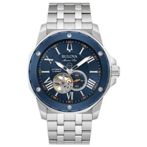 Relógio Bulova Automático Masculino Azul Marine Aço Prata 98A302N
