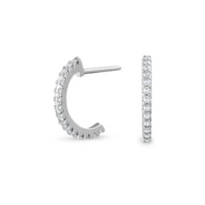Brinco Argola Baby em Ouro Branco 18k com Diamantes