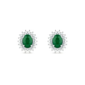 Brinco Clássico em Ouro Branco 18k com Esmeralda e Diamantes