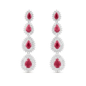 Brinco Clássico em Ouro Branco 18k com Rubi e Diamantes