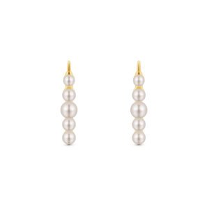 Brinco Ear Cuff Linear em Ouro Amarelo 18k com Pérolas