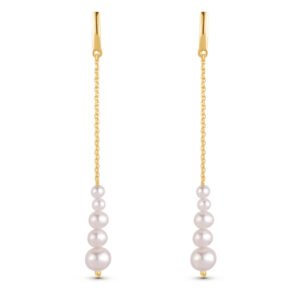 Brinco Linear em Ouro Amarelo 18k com Pérolas