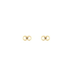 Brinco Baby Infinito Coração em Ouro Amarelo 18k com Safira Azul