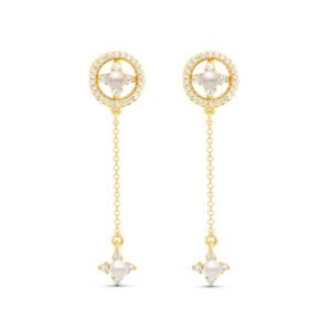 Brinco Life You And Me em Prata 925 com Banho de Ouro Amarelo 18k, Pérolas e Pedras Incolores