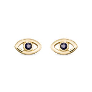 Brinco Way Olho Grego em Ouro Amarelo 18k com Safira Azul