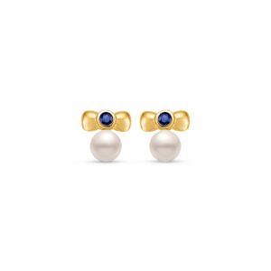 Brinco Baby em Ouro Amarelo 18k com Pérola e Safira Azul