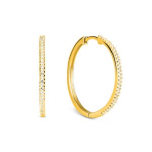 Argola Life Pavê Prata com Banho Ouro Amarelo Incolor 25 mm