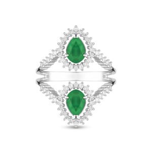 Anel Clássico em Ouro Branco 18k com Esmeralda e Diamantes