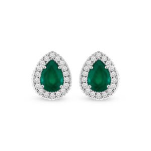 Brinco Classic Oriental em Ouro Branco 18k com Esmeralda e Diamantes