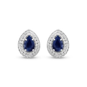 Brinco Classic Oriental em Ouro Branco 18k com Safira Azul e Diamantes
