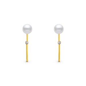 Brinco Una em Ouro Amarelo 18k com Pérola e Diamante