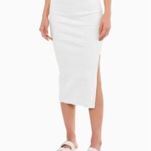 Saia Ribana Midi Fenda Lateral Calvin Klein Jeans - Branco 2 Saia Ribana Midi Fenda Lateral Calvin Klein Jeans Branco 2 p