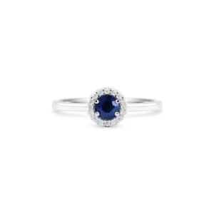 Anel Classic Oriental em Ouro Branco 18k com Safira e Diamantes