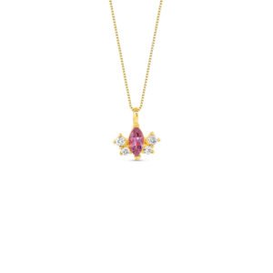Pingente Freesia em Ouro Amarelo 18k com Turmalina Rosa e Safiras Incolores