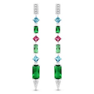 Brinco Life Coloré Prata Cristal Verde Rosa e Azul