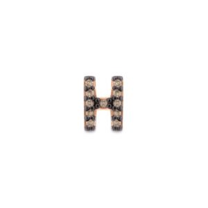 Brinco Único Letra H em Ouro Rosé 18k com Diamantes Brown