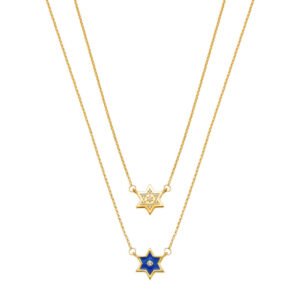 Colar Religioso Estrela de Davi em Ouro Amarelo 18k com Topazios Incolores, 65cm