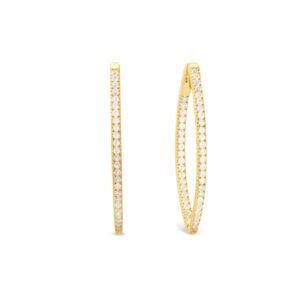 Argola Navete em Ouro Amarelo 18k com Topázios Incolores, 38mm