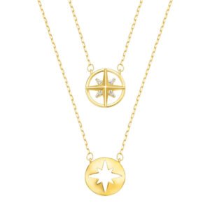 Escapulário Icones Rosa dos Ventos em Ouro Amarelo 18k com Topázios Incolores, 65cm