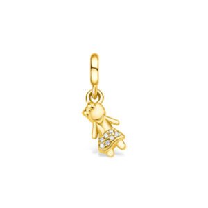 Pingente Life Menina em Prata 925 com Banho de Ouro Amarelo 18k com Pedras Incolores