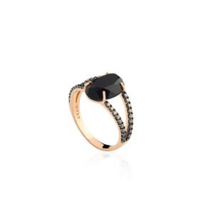 Anel Urban em Ouro Rosé 18k com Quartzo Negro e Diamantes Brown