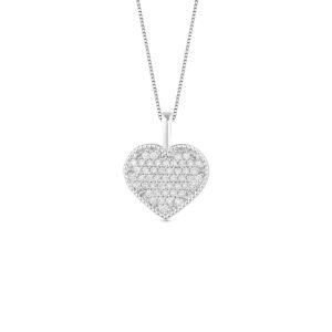 Pingente Amantes Coração em Ouro Branco 18k com Diamantes