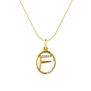 Pingente Letra F em Ouro Amarelo 18k com Diamantes
