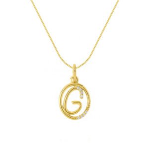 Pingente Letra G em Ouro Amarelo 18k com Diamantes