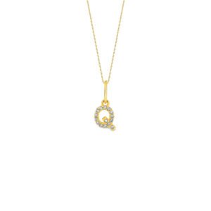 Pingente Letra Q em Ouro Amarelo 18k com Diamantes