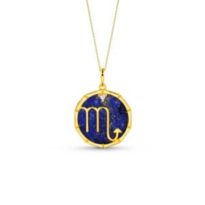 Pingente Zodíaco Escorpião em Ouro Amarelo 18k com Lápis Lazuli e Safira Incolor