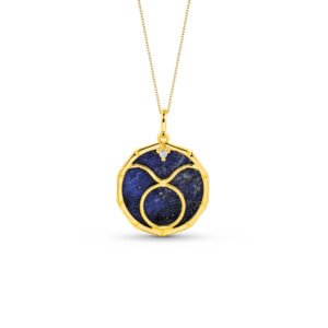 Pingente Zodíaco Touro em Ouro Amarelo 18k com Lápis Lazuli e Safira Incolor