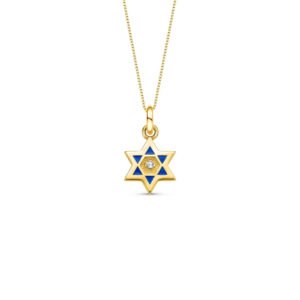 Pingente Religioso Estrela de Davi em Ouro Amarelo 18k com Topázio Incolor