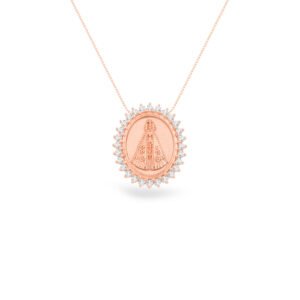 Pingente Medalha N.Sra. Aparecida em Ouro Rosé 18k com Topázios Incolores