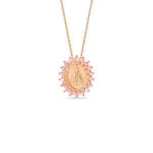 Pingente Medalha N.Sra. Aparecida em Ouro Rosé 18k com Safiras Rosa