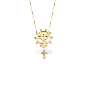 Pingente Medalha Espirito Santo Crucifixo em Ouro Amarelo 18k