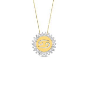 Pingente Medalha Signo Cancêr em Prata 925 com Ouro Amarelo 18k e Topázios Incolores