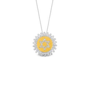 Pingente Medalha Estrela de Davi em Prata 925 com Ouro Amarelo 18k e Topázios Incolores
