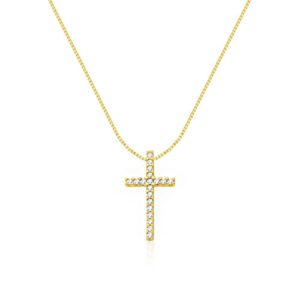 Pingente Cruz Stick em Ouro Amarelo 18k com Diamantes