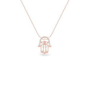Pingente Medalha Hamsá em Ouro Rosé 18k com Diamantes