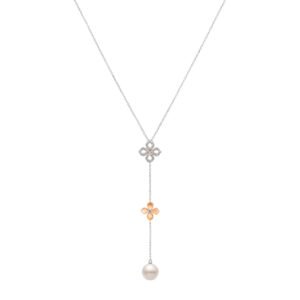 Colar Giardino em Ouro Rosé e Ouro Branco 18k com Pérolas e Diamantes, 45cm