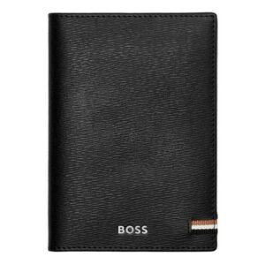 Porta Passaporte Hugo Boss Iconic Black em Couro Preto - HLP421A